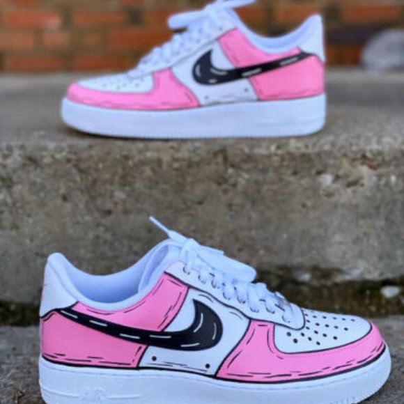 Nike Air Force 1 Custom Low Cartoon Pink Shoes White Black Outline Mens Womens main image 7